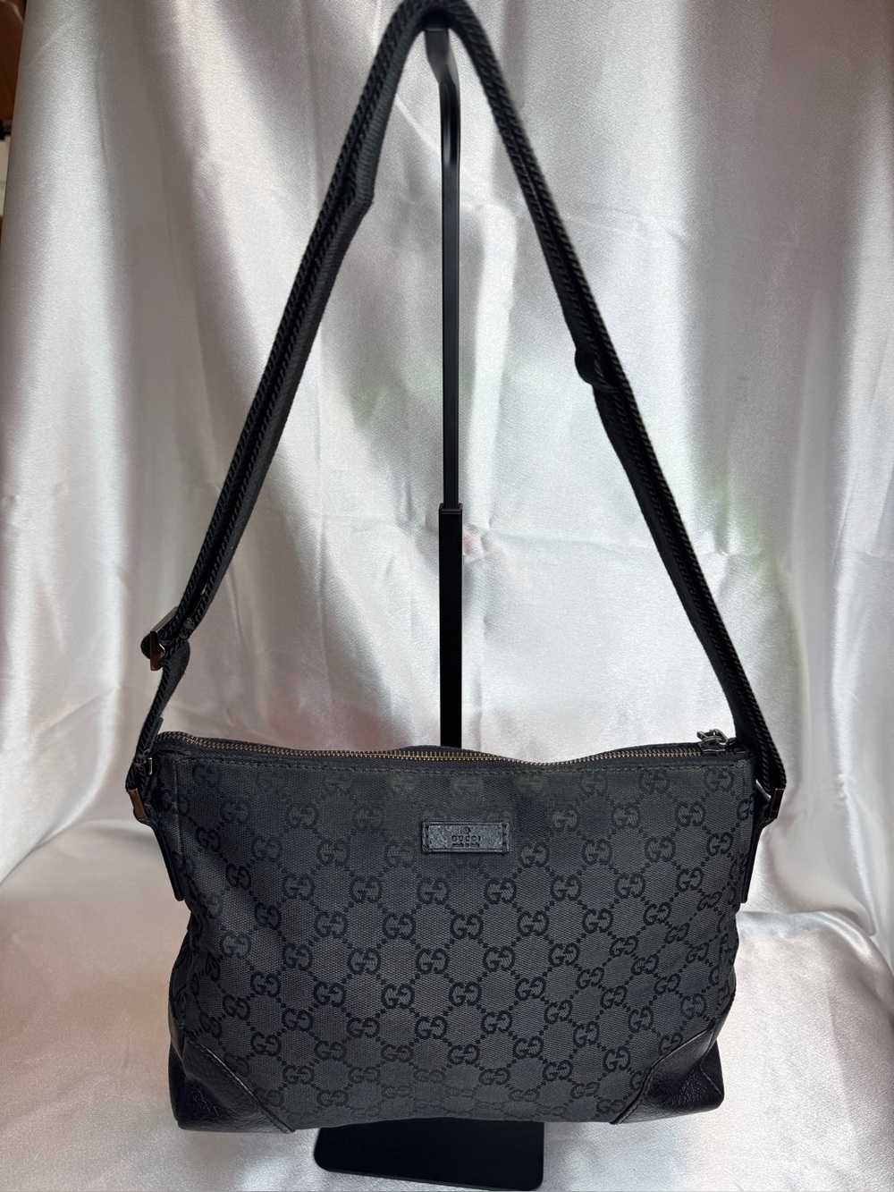Gucci Black GG Canvas Monogram Shoulder / Crossbody Bag
